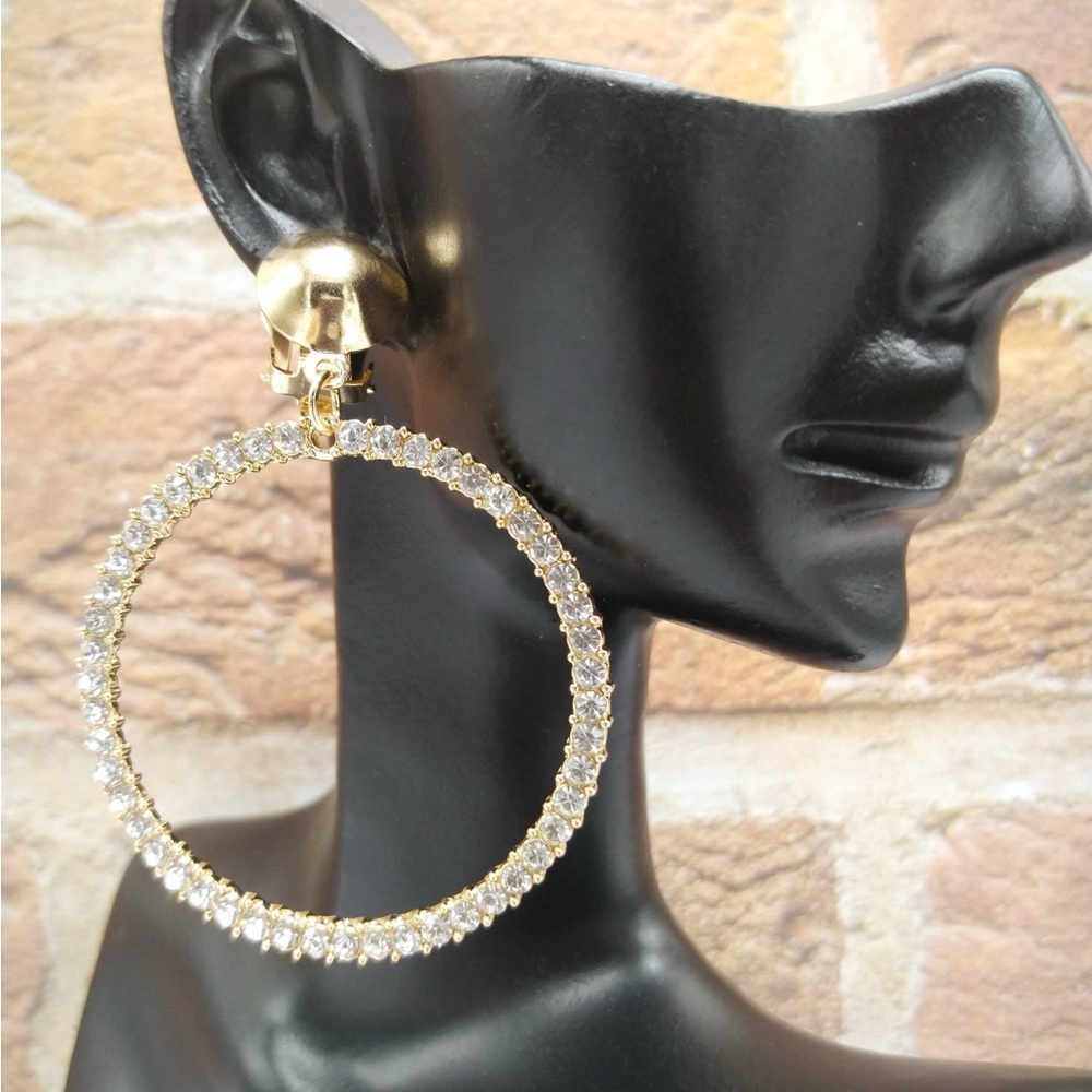 Elegant Gold and Crystal Hoop Clip-On Earrings